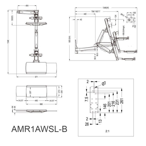 Sit-Stand Swing Arm Wall Mount Computer Workstation System (BLACK) - AMR1AWSL-B