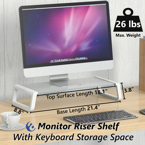 Monitor Riser Shelf with Keyboard Storage Space (White) AMRSR100CW
