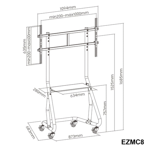 TV Stand Display Cart with Wheels for 60-105" Screens - EZMC8