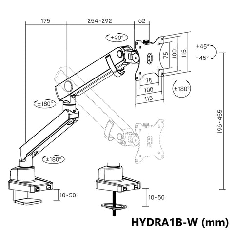 Single Monitor Mount With Articulating Arm - HYDRA1B-W (WHITE)