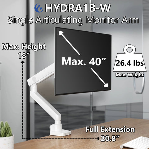 Single Monitor Mount With Articulating Arm - HYDRA1B-W (WHITE)