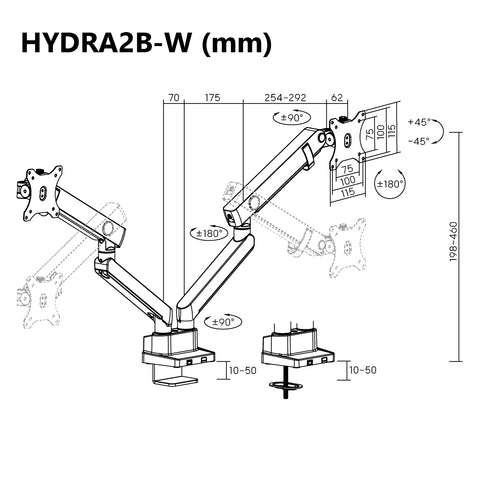 Dual Monitor Mount With Articulating Arms - HYDRA2B-W (WHITE)