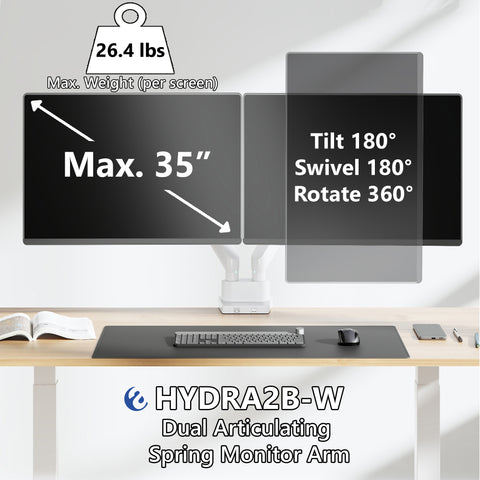 Dual Monitor Mount With Articulating Arms - HYDRA2B-W (WHITE)