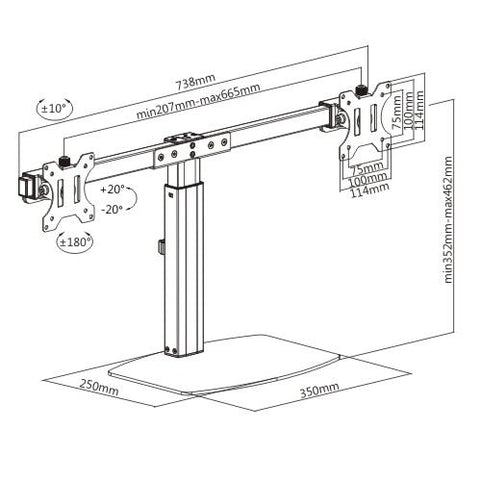Dual Screen Pneumatic Vertical Lift Monitor Stand | Amer Mounts 2EZH