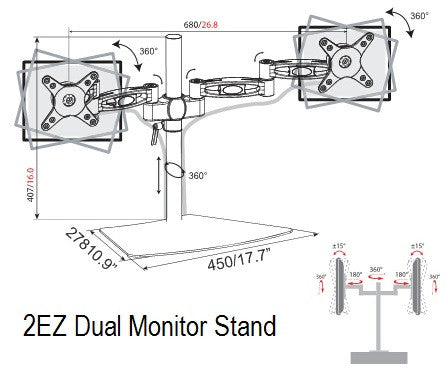 Dual Monitor Free Standing Desk Mount | Amer Mounts 2EZ