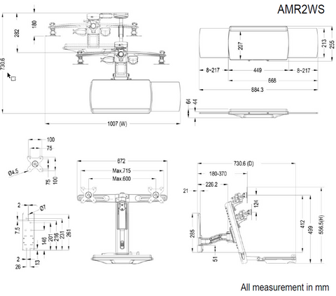 AMR2WS | Dual Wall Mount Workstation | Supports up to 24" Monitor