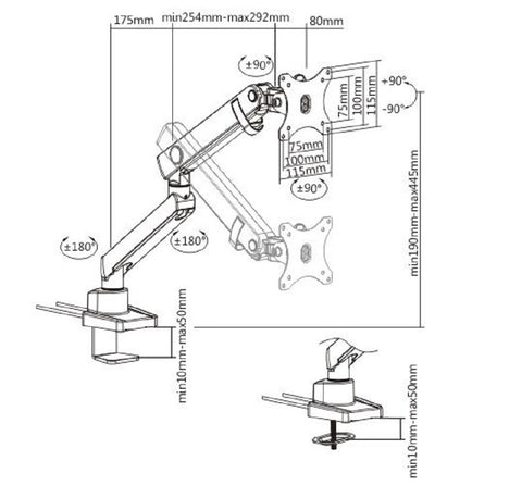 Single Monitor Mount Articulating Arm (Black) HYDRA1B