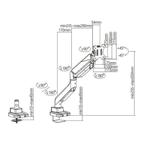 Heavy-Duty Single Monitor Gas Spring Monitor Arm | Amer Mounts HYDRA1HDB